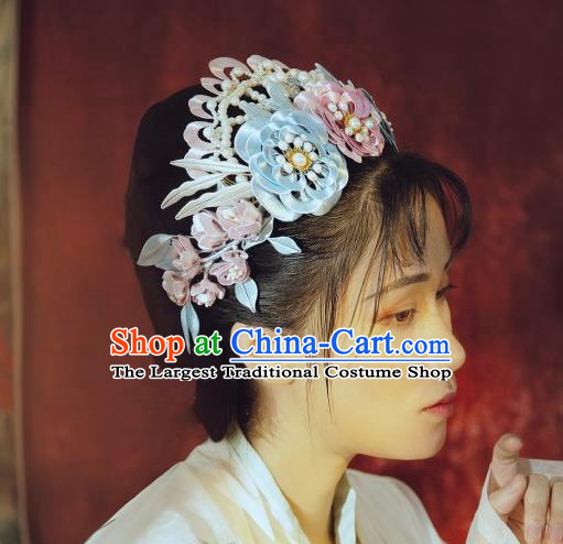 Chinese Traditional Song Dynasty Hair Accessories Ancient Princess Silk Peony Hair Crown