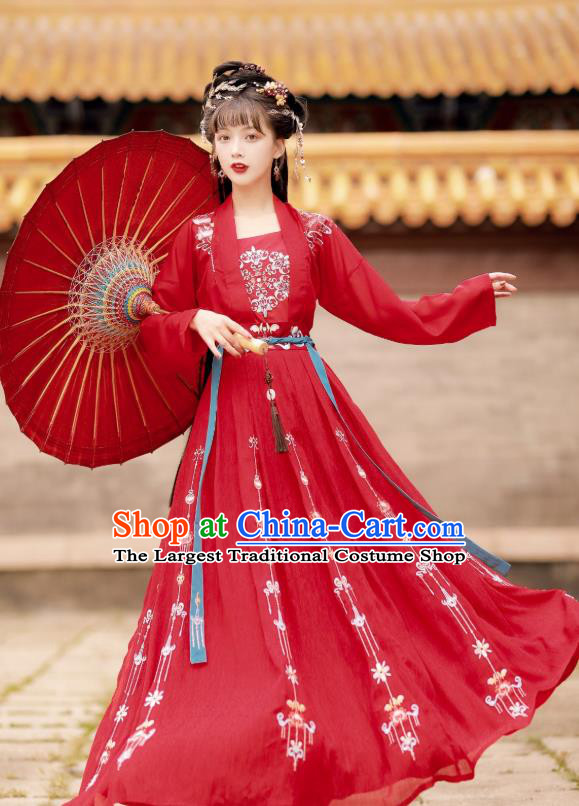 China Traditional Tang Dynasty Wedding Costumes Ancient Princess Red Hanfu Dress Clothing