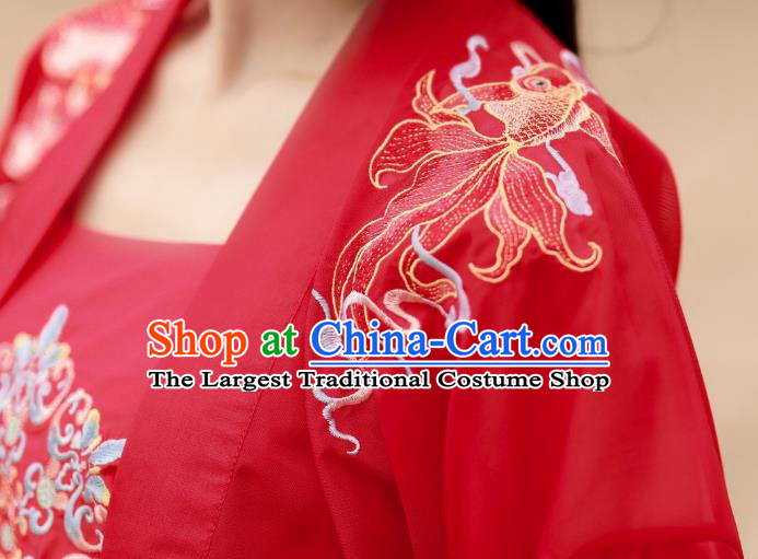 China Traditional Tang Dynasty Wedding Costumes Ancient Princess Red Hanfu Dress Clothing