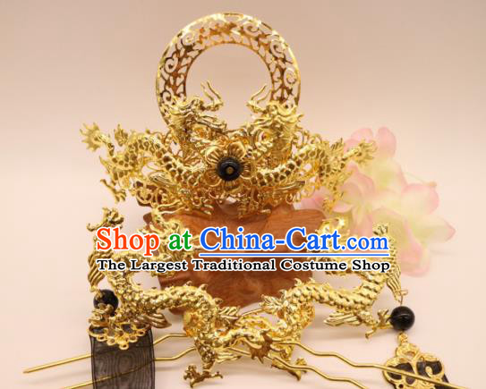 Chinese Ancient Swordswoman Hair Accessories Golden Hair Crown and Hairpins