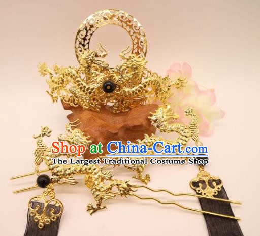 Chinese Ancient Swordswoman Hair Accessories Golden Hair Crown and Hairpins