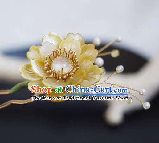 Chinese Traditional Hanfu Hair Accessories Ancient Princess Yellow Shell Peony Hairpin