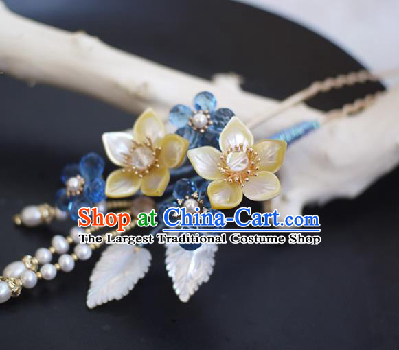 Chinese Ancient Princess Shell Flowers Hairpin Traditional Hanfu Pearls Hair Accessories