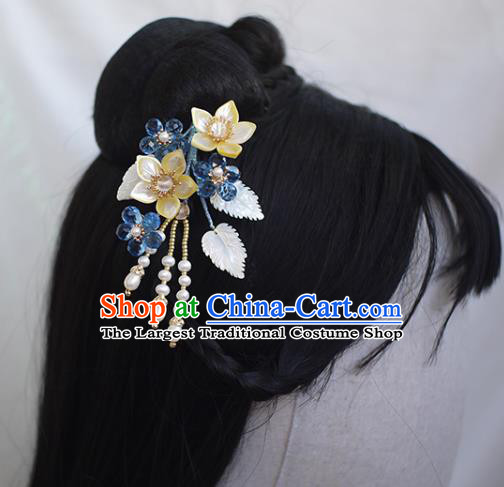 Chinese Ancient Princess Shell Flowers Hairpin Traditional Hanfu Pearls Hair Accessories