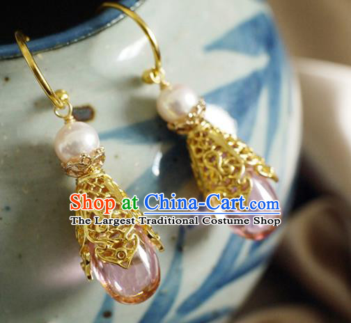 China Handmade Zircon Earrings Traditional Qing Dynasty Cloisonne Ear Jewelry