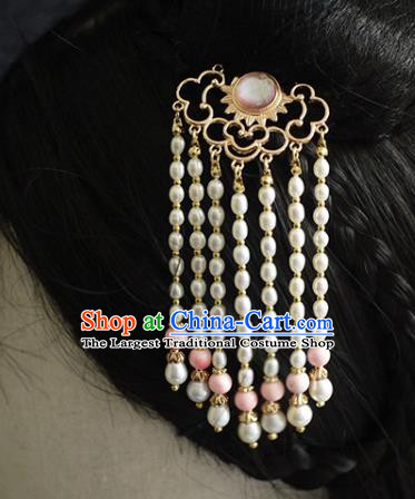 Chinese Ancient Princess Hairpin Traditional Ming Dynasty Hanfu Pearls Tassel Hair Stick
