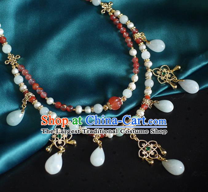 Chinese Traditional Song Dynasty Pearls Necklace Accessories Ancient Princess Agate Beads Necklet