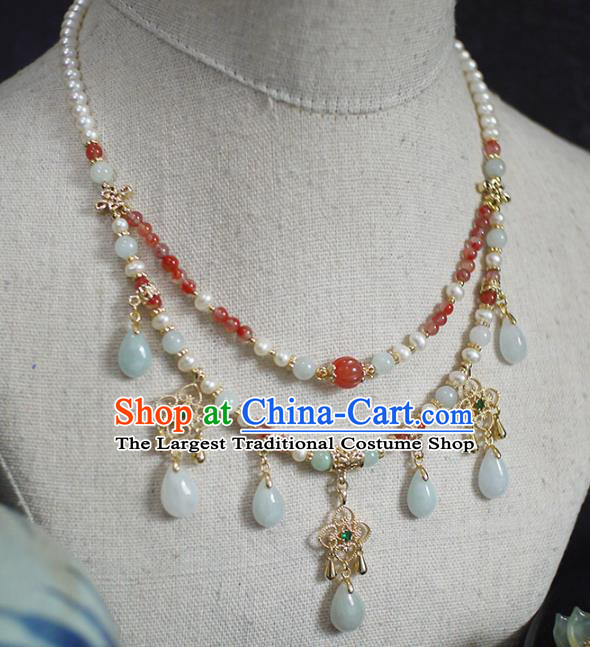 Chinese Traditional Song Dynasty Pearls Necklace Accessories Ancient Princess Agate Beads Necklet