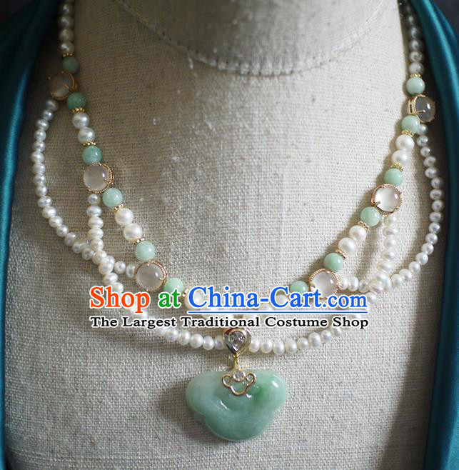 Chinese Traditional Song Dynasty Pearls Necklace Accessories Ancient Princess Jade Ingot Necklet