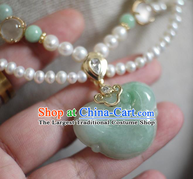 Chinese Traditional Song Dynasty Pearls Necklace Accessories Ancient Princess Jade Ingot Necklet