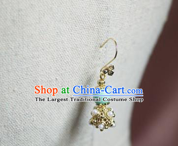 China Traditional Ming Dynasty Empress Golden Ear Jewelry Handmade Pearls Earrings