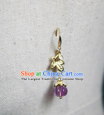 China Traditional Tang Dynasty Princess Ear Jewelry Handmade Violet Fluorite Pumpkin Earrings