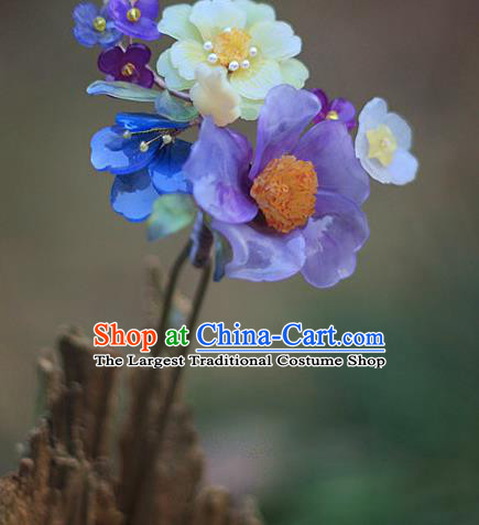 Chinese Traditional Hanfu Hair Stick Ancient Palace Lady Purple Flowers Hairpin