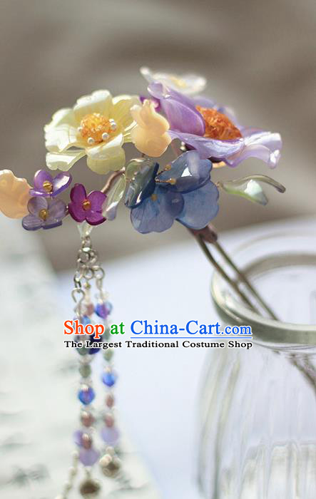Chinese Traditional Hanfu Hair Stick Ancient Palace Lady Purple Flowers Hairpin