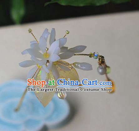 Chinese Traditional Ming Dynasty Flowers Hair Stick Ancient Young Lady Topaz Tassel Hairpin