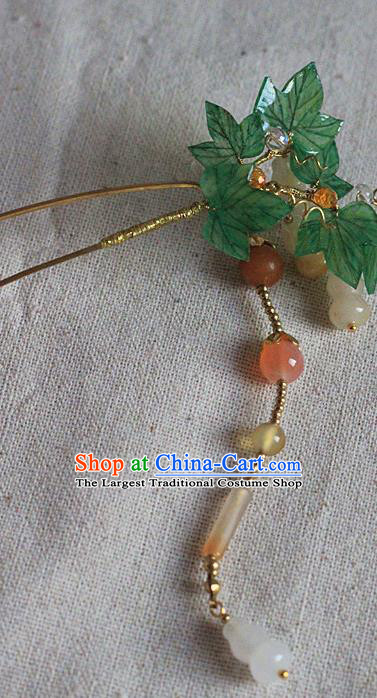 Chinese Ancient Court Lady Hairpin Traditional Ming Dynasty Jade Gourd Tassel Hair Stick