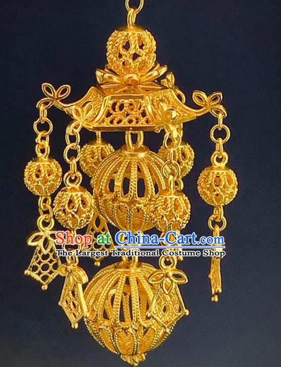 China Handmade Ancient Empress Earrings Traditional Ming Dynasty Golden Lantern Ear Jewelry