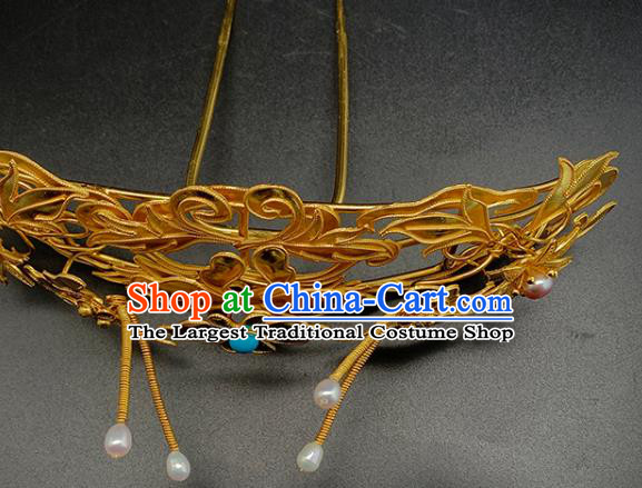 Chinese Ancient Imperial Concubine Golden Butterfly Hair Crown Traditional Ming Dynasty Court Hair Accessories