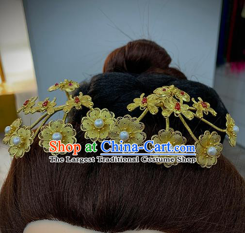 Chinese Traditional Ming Dynasty Wedding Pearls Hairpin Ancient Empress Golden Butterfly Hair Stick
