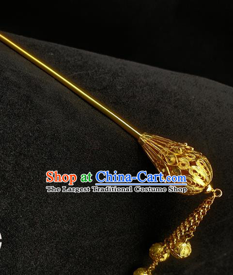 Chinese Ancient Court Woman Hair Stick Traditional Ming Dynasty Golden Lotus Tassel Hairpin