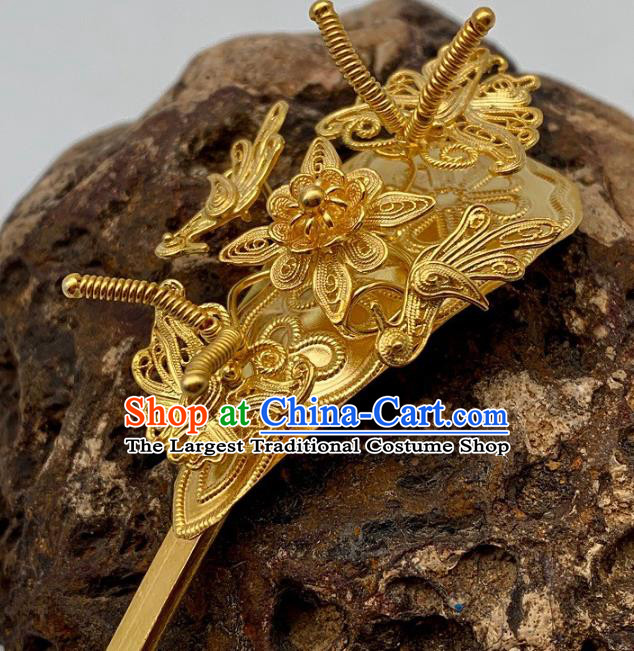 Chinese Ancient Court Empress Hair Stick Traditional Ming Dynasty Queen Golden Butterfly Hairpin