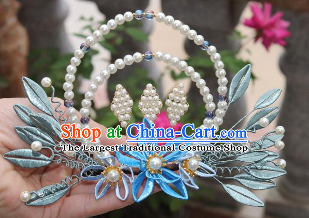 Chinese Traditional Hanfu Pearls Hair Comb Ancient Ming Dynasty Princess Hair Crown