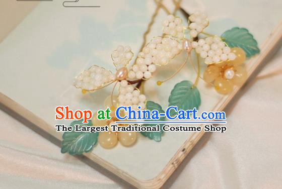 Chinese Handmade Yellow Plum Blossom Hair Stick Ancient Ming Dynasty Princess Beads Butterfly Hairpin
