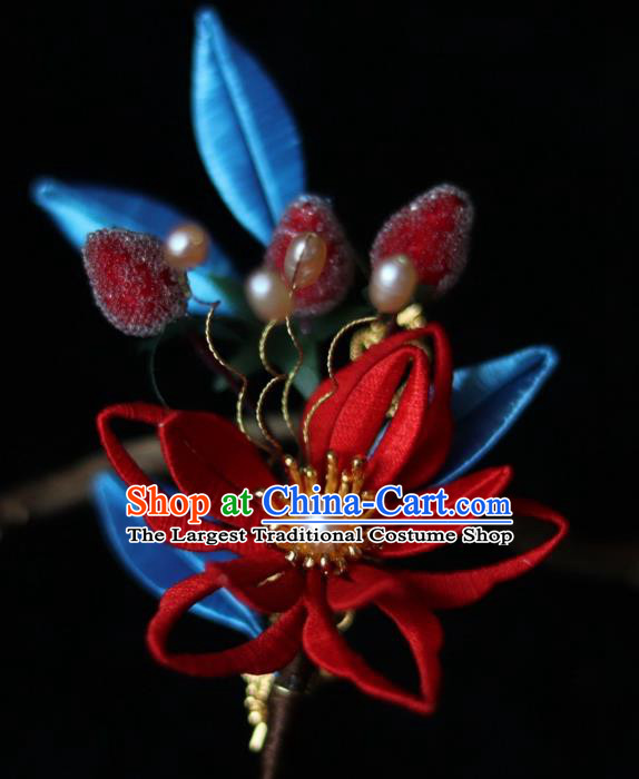 Chinese Handmade Long Tassel Hair Stick Ancient Ming Dynasty Princess Strawberry Flower Hair Claw