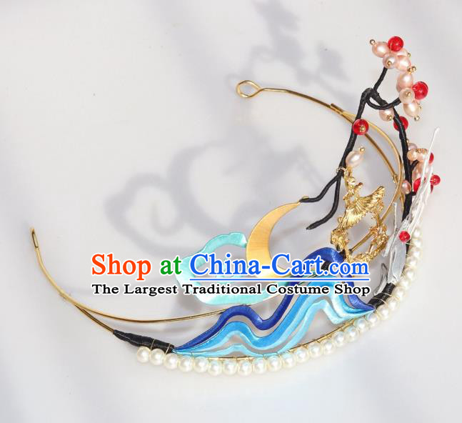 Chinese Ancient Princess Pearls Hair Clasp Traditional Song Dynasty Silk Moon Rabbit Hair Crown