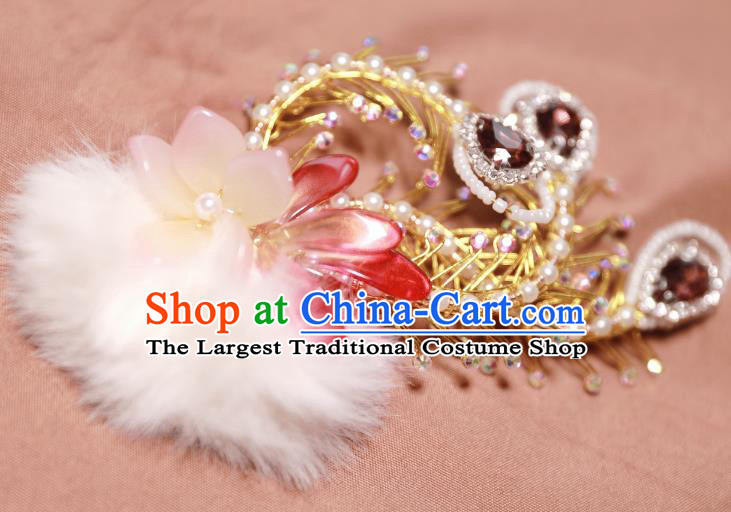Chinese Handmade Pearls Phoenixl Hair Stick Ancient Ming Dynasty Noble Lady Red Crystal Hairpin