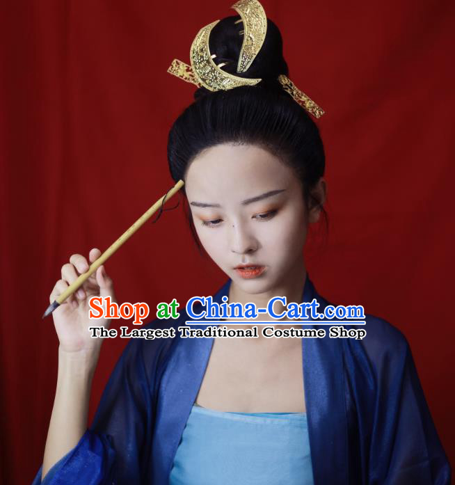 Chinese Handmade Golden Hairpins Ancient Tang Dynasty Princess Hair Accessories Full Set