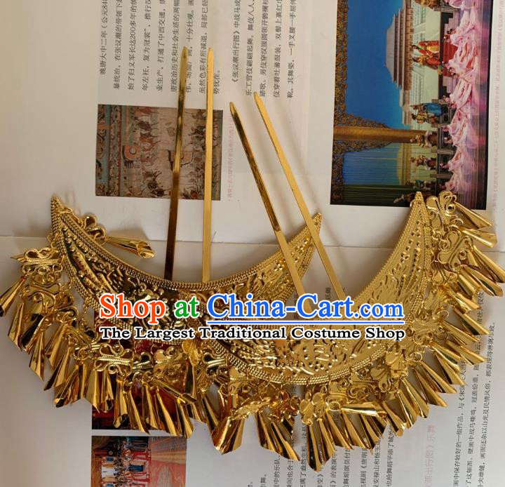 Chinese Handmade Golden Hairpins Ancient Tang Dynasty Princess Hair Accessories Full Set
