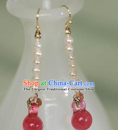 China Handmade National Pearls Earrings Traditional Cheongsam Pink Colored Glaze Ear Jewelry