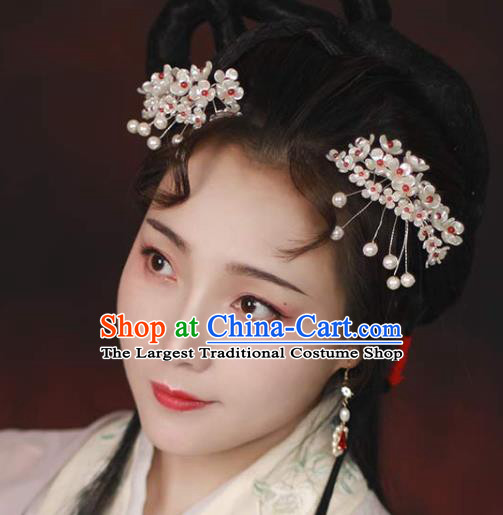 Chinese Handmade Shell Flowers Hairpin Ancient Qing Dynasty Noble Woman Pearls Hair Stick
