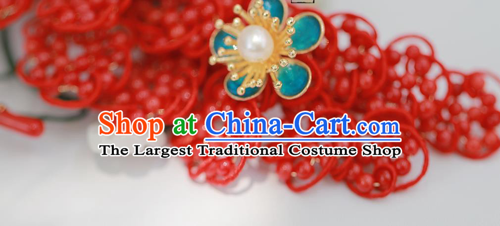 Chinese Traditional Qing Dynasty Red Beads Hair Stick Ancient Empress Jade Butterfly Hairpin
