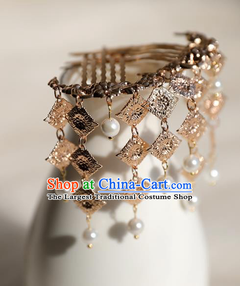 Chinese Ancient Princess Tassel Hairpin Traditional Tang Dynasty Golden Hair Comb