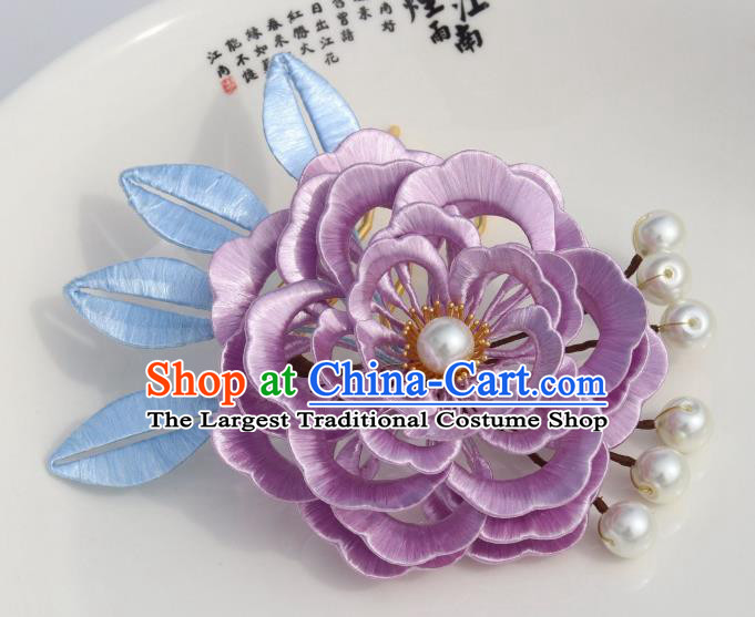 Chinese Ancient Palace Princess Hair Accessories Traditional Hanfu Lilac Peony Hairpin