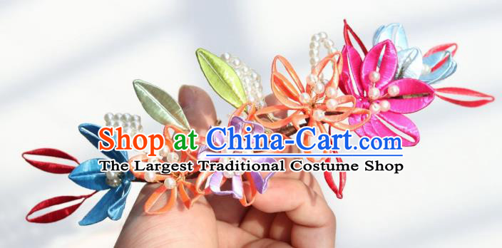 Chinese Handmade Court Woman Hair Comb Ancient Ming Dynasty Empress Silk Flowers Hairpin