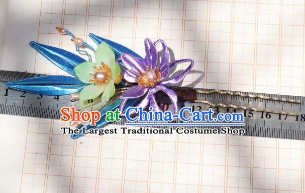Chinese Handmade Ming Dynasty Hair Accessories Ancient Palace Princess Purple Silk Flower Hairpin
