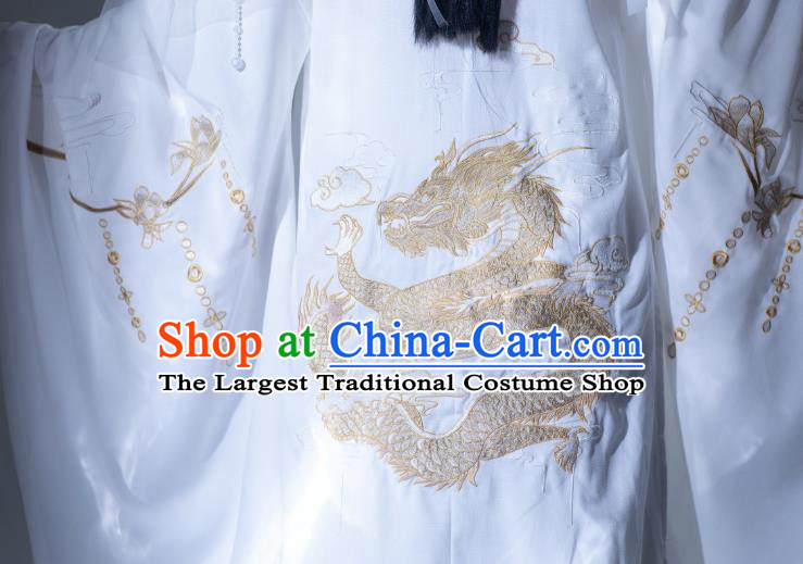 China Ancient Swordswoman White Hanfu Dress Clothing Traditional Jin Dynasty Princess Historical Costumes and Hat