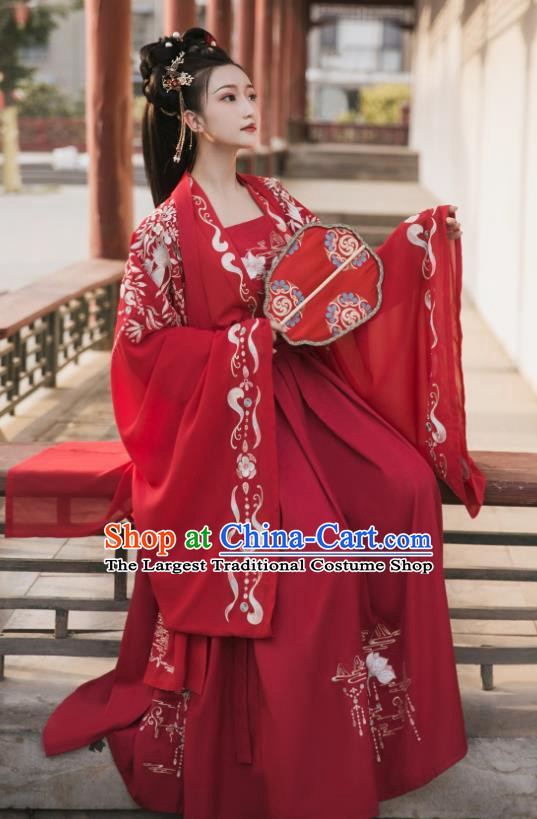 China Ancient Palace Lady Red Hanfu Dress Clothing Traditional Tang Dynasty Wedding Historical Costumes Full Set