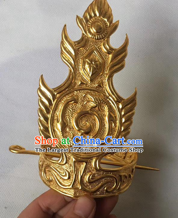 Chinese Traditional Ming Dynasty Emperor Hair Accessories Ancient King Golden Hairdo Crown and Hairpin