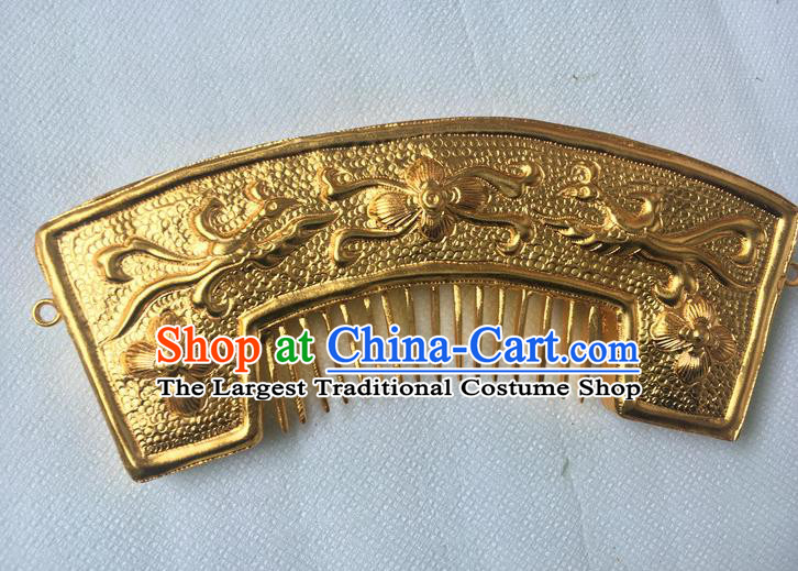 Chinese Ancient Court Princess Golden Hairpin Traditional Tang Dynasty Imperial Concubine Hair Comb