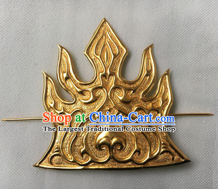 Chinese Ancient King Hairdo Crown Traditional Han Dynasty Prince Golden Flame Headwear