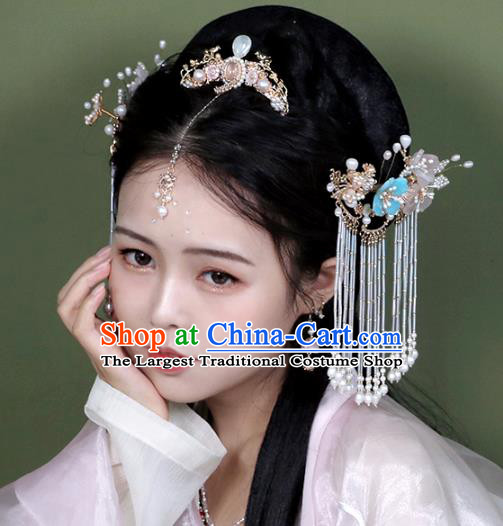 Chinese Ancient Palace Beauty Tassel Hairpin Traditional Ming Dynasty Princess Shell Hair Crown