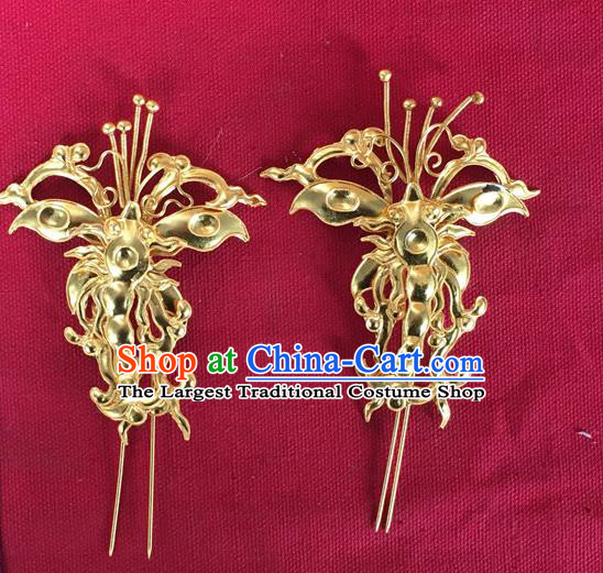 Chinese Traditional Palace Hair Accessories Ancient Court Queen Golden Dragonfly Hairpins