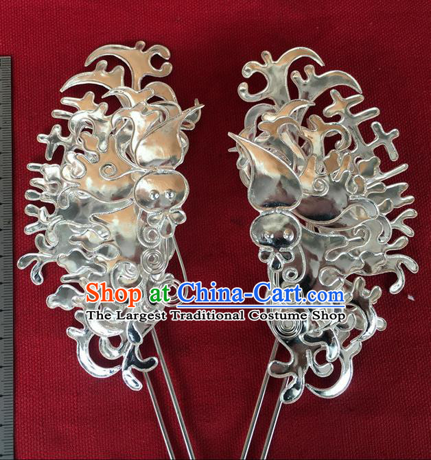 Chinese Ancient Palace Lady Silver Butterfly Hairpin Traditional Ming Dynasty Princess Hair Stick