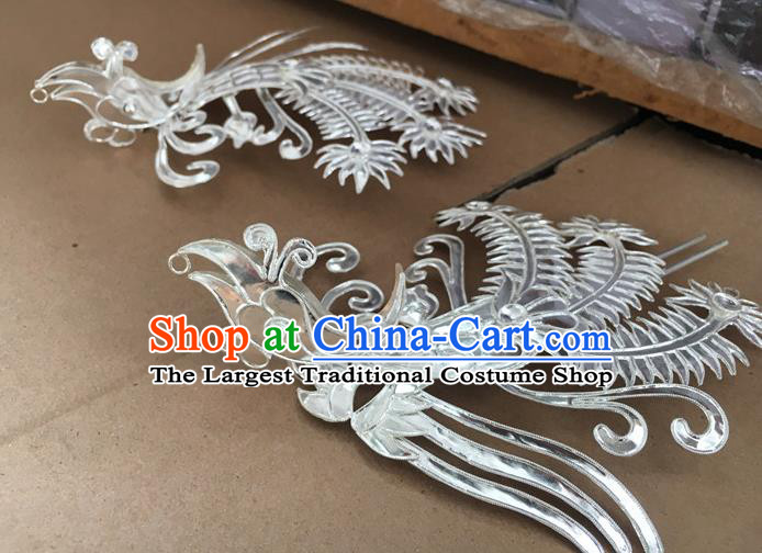 Chinese Ancient Queen Silver Phoenix Hairpin Traditional Ming Dynasty Empress Hair Stick
