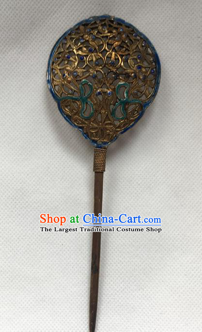 Chinese Ancient Court Woman Silver Hairpin Headwear Traditional Qing Dynasty Imperial Concubine Blueing Hair Stick