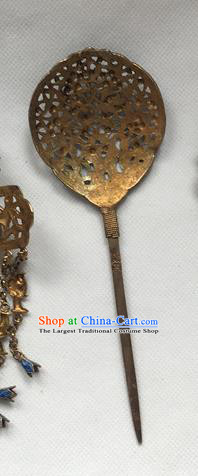 Chinese Ancient Court Woman Silver Hairpin Headwear Traditional Qing Dynasty Imperial Concubine Blueing Hair Stick